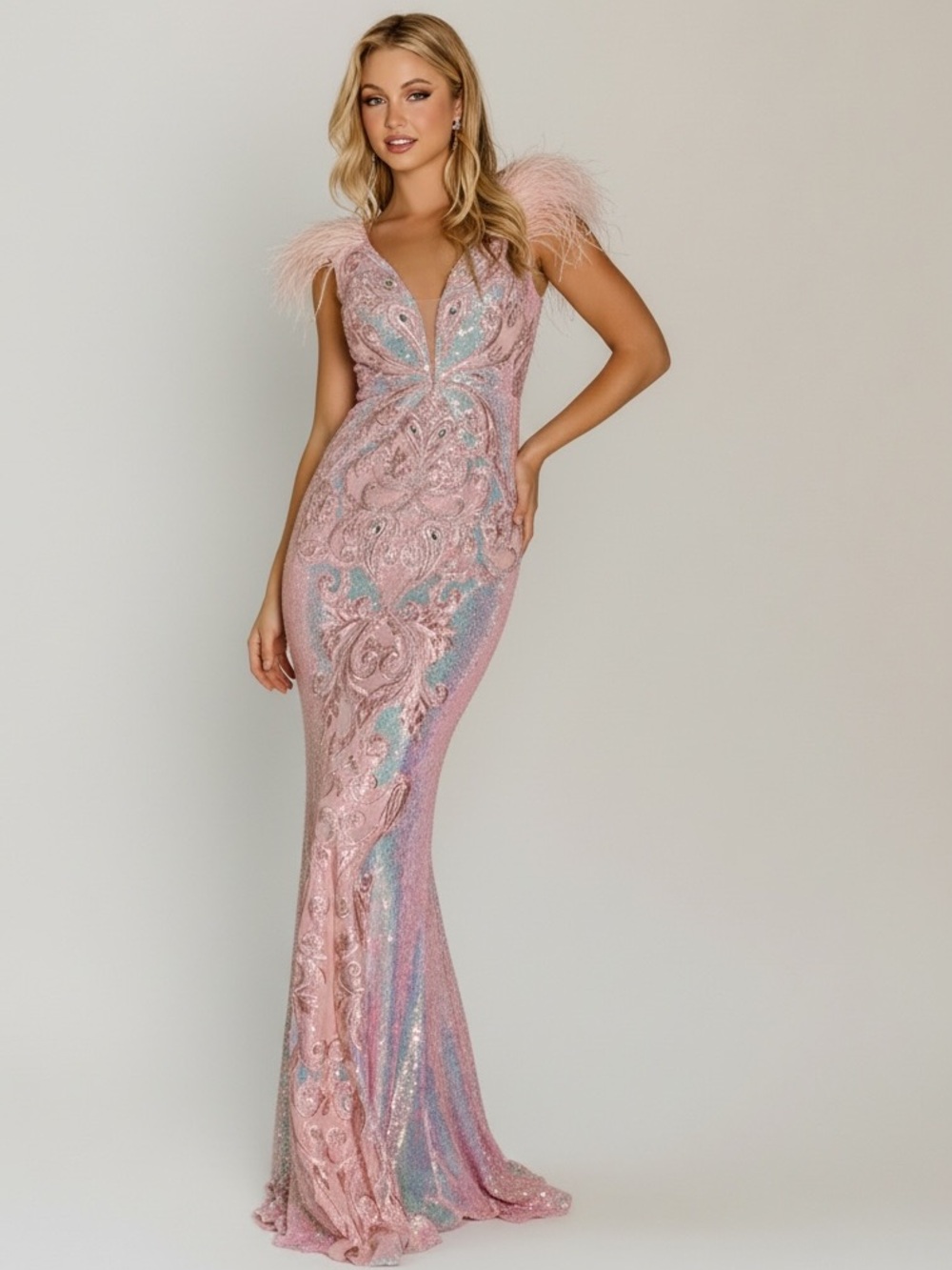 Portia & Scarlet Plunge V-Neck Pink Sequin Lace Evening Gown NWT Size 2
